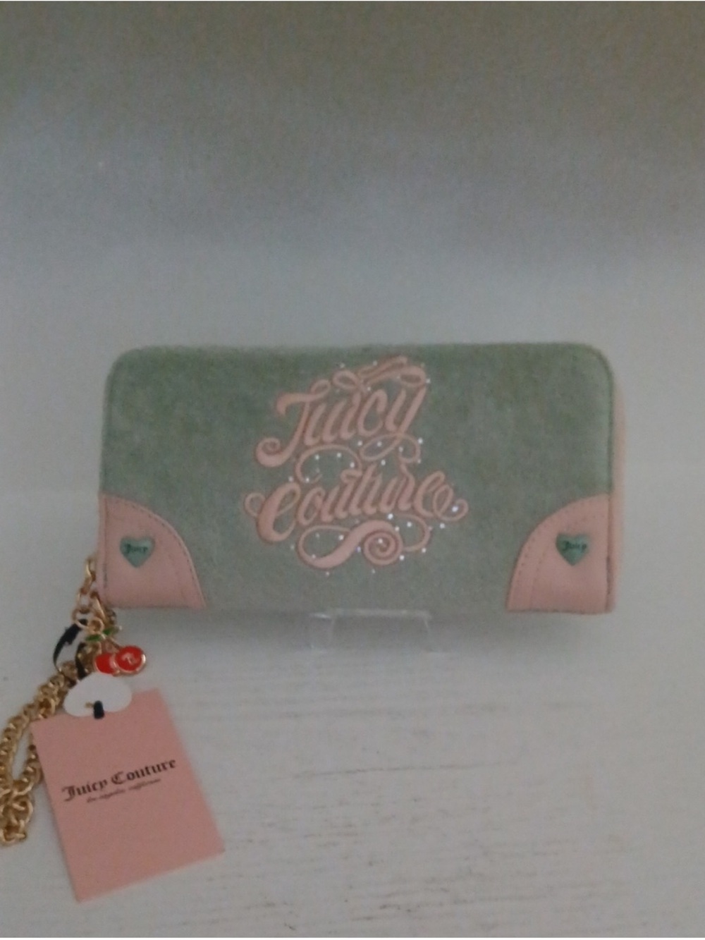Juicy Couture Mint Green and Pink Zip-Around Wallet with Charm
